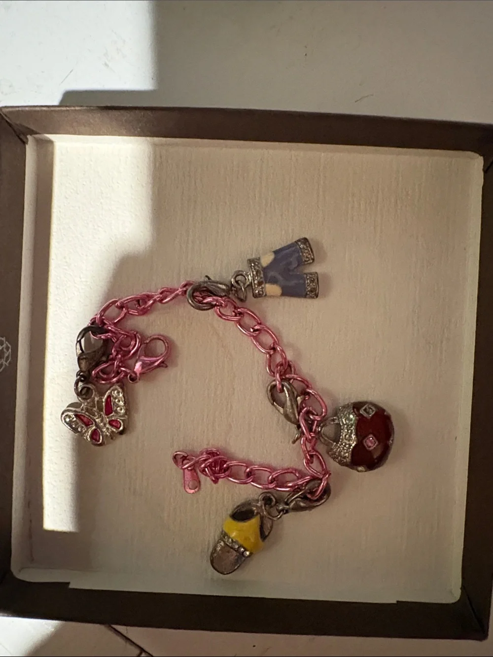 Pink Girls 2000s Charm Bracelet with Multicolor Enamel Charms